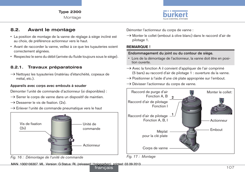 Avant le montage | Burkert Type 2300 User Manual | Page 107 / 130