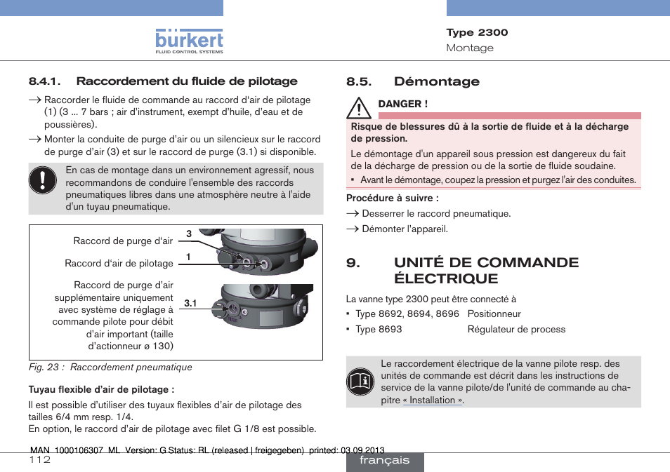 Démontage, Unité de commande électrique | Burkert Type 2300 User Manual | Page 112 / 130