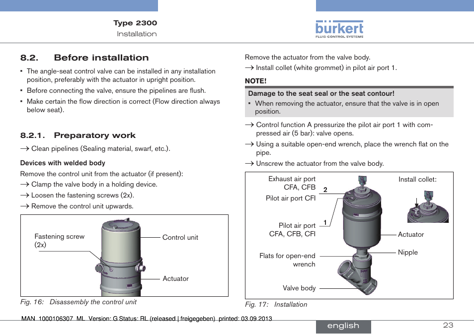 Before installation | Burkert Type 2300 User Manual | Page 23 / 130