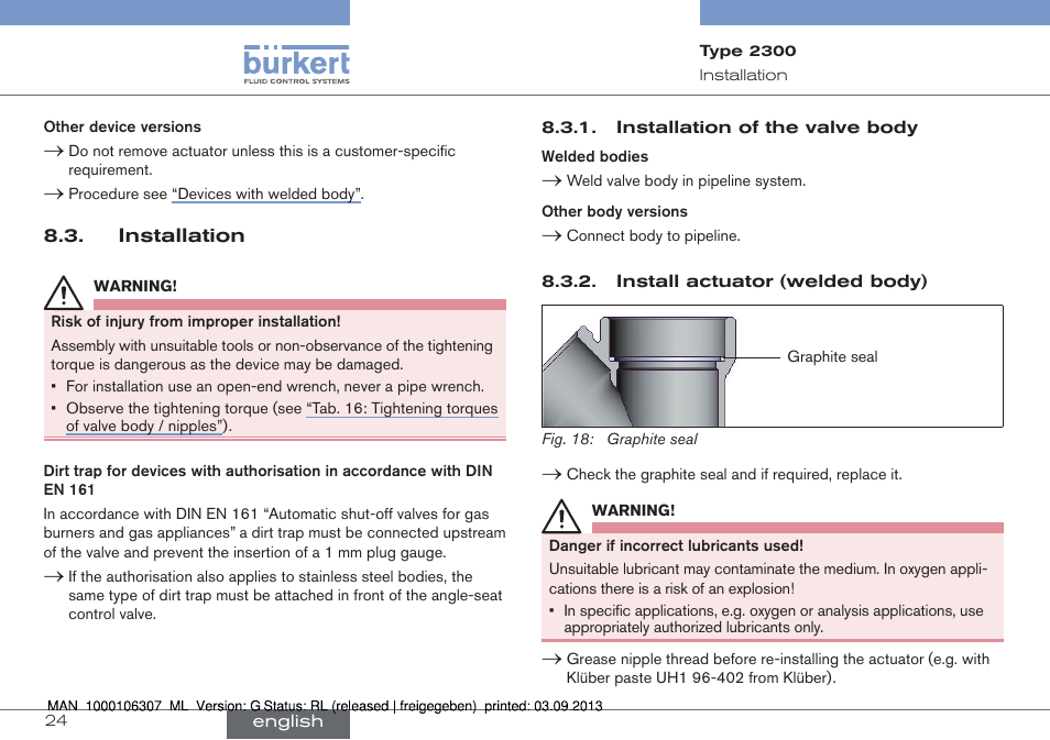 Installation | Burkert Type 2300 User Manual | Page 24 / 130