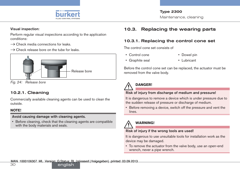 Replacing the wearing parts | Burkert Type 2300 User Manual | Page 30 / 130