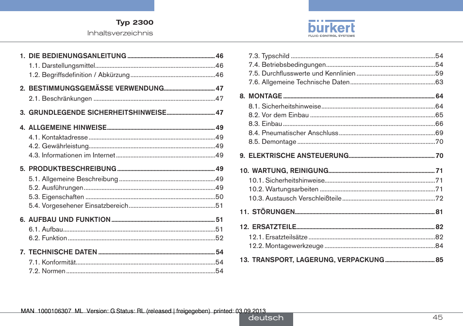 Deutsch | Burkert Type 2300 User Manual | Page 45 / 130