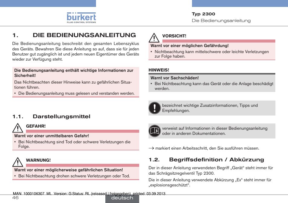 Die bedienungsanleitung | Burkert Type 2300 User Manual | Page 46 / 130