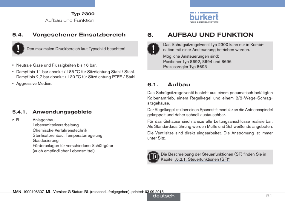 Vorgesehener einsatzbereich, Aufbau und funktion, Aufbau | Burkert Type 2300 User Manual | Page 51 / 130