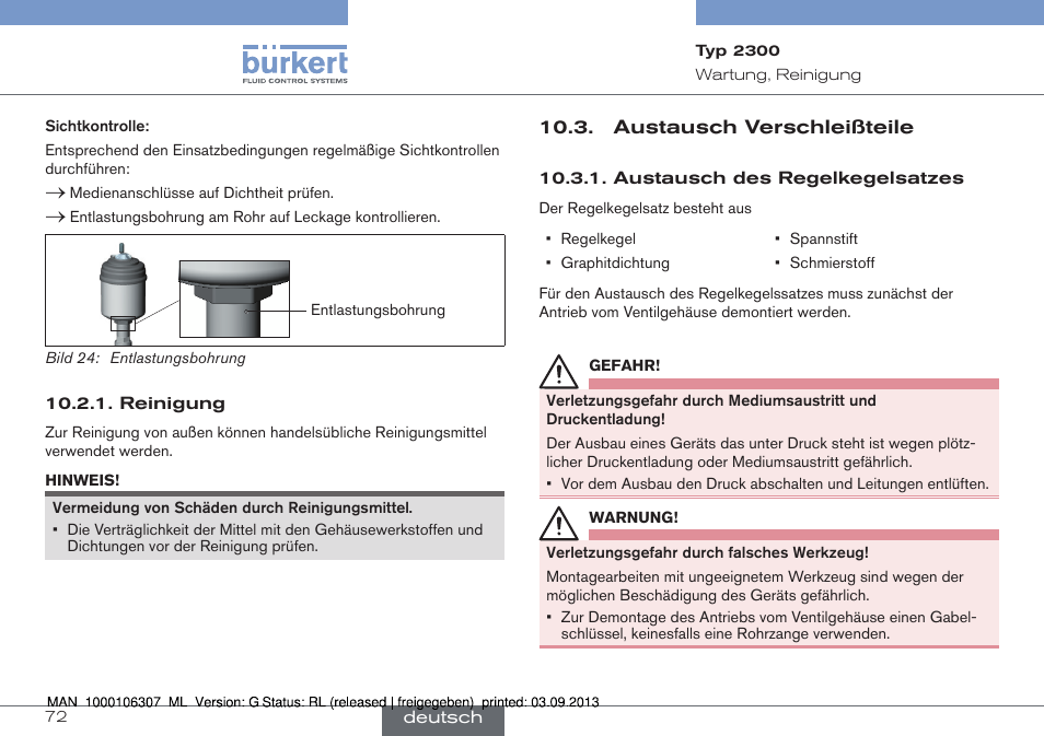 Austausch verschleißteile | Burkert Type 2300 User Manual | Page 72 / 130