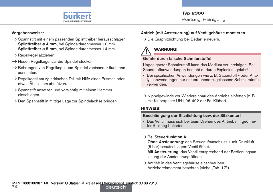 Burkert Type 2300 User Manual | Page 74 / 130