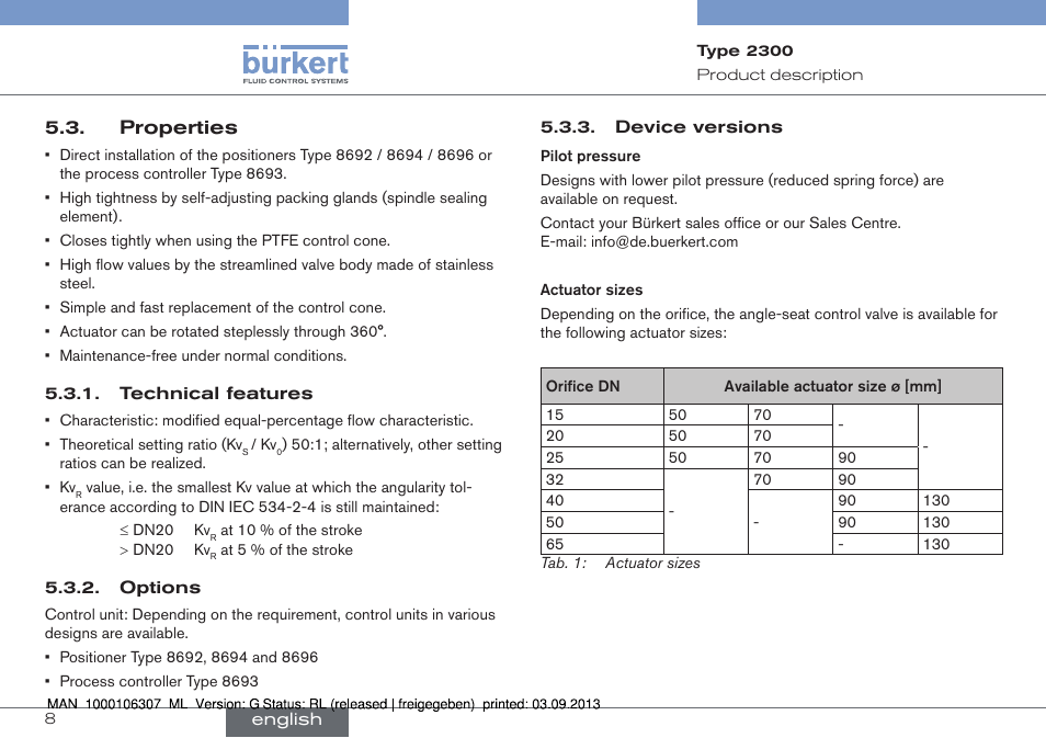 Properties | Burkert Type 2300 User Manual | Page 8 / 130