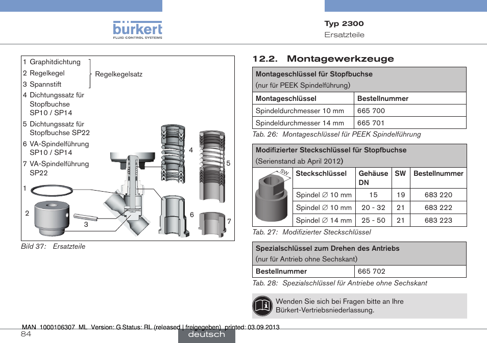 Montagewerkzeuge | Burkert Type 2300 User Manual | Page 84 / 130