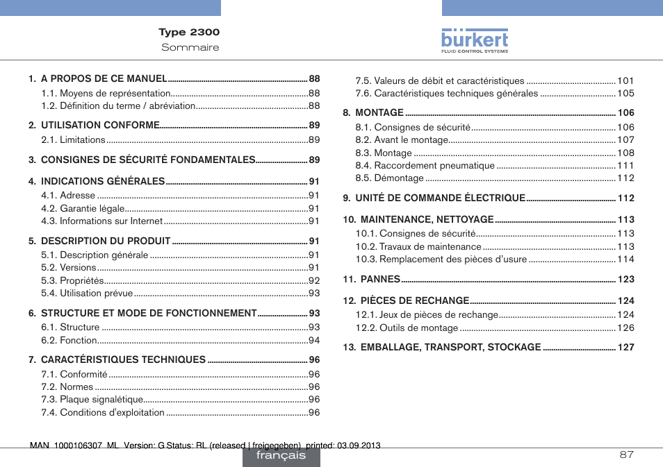 Francais | Burkert Type 2300 User Manual | Page 87 / 130