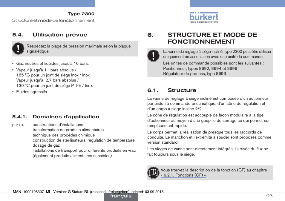 Utilisation prévue, Structure et mode de fonctionnement, Structure | Burkert Type 2300 User Manual | Page 93 / 130