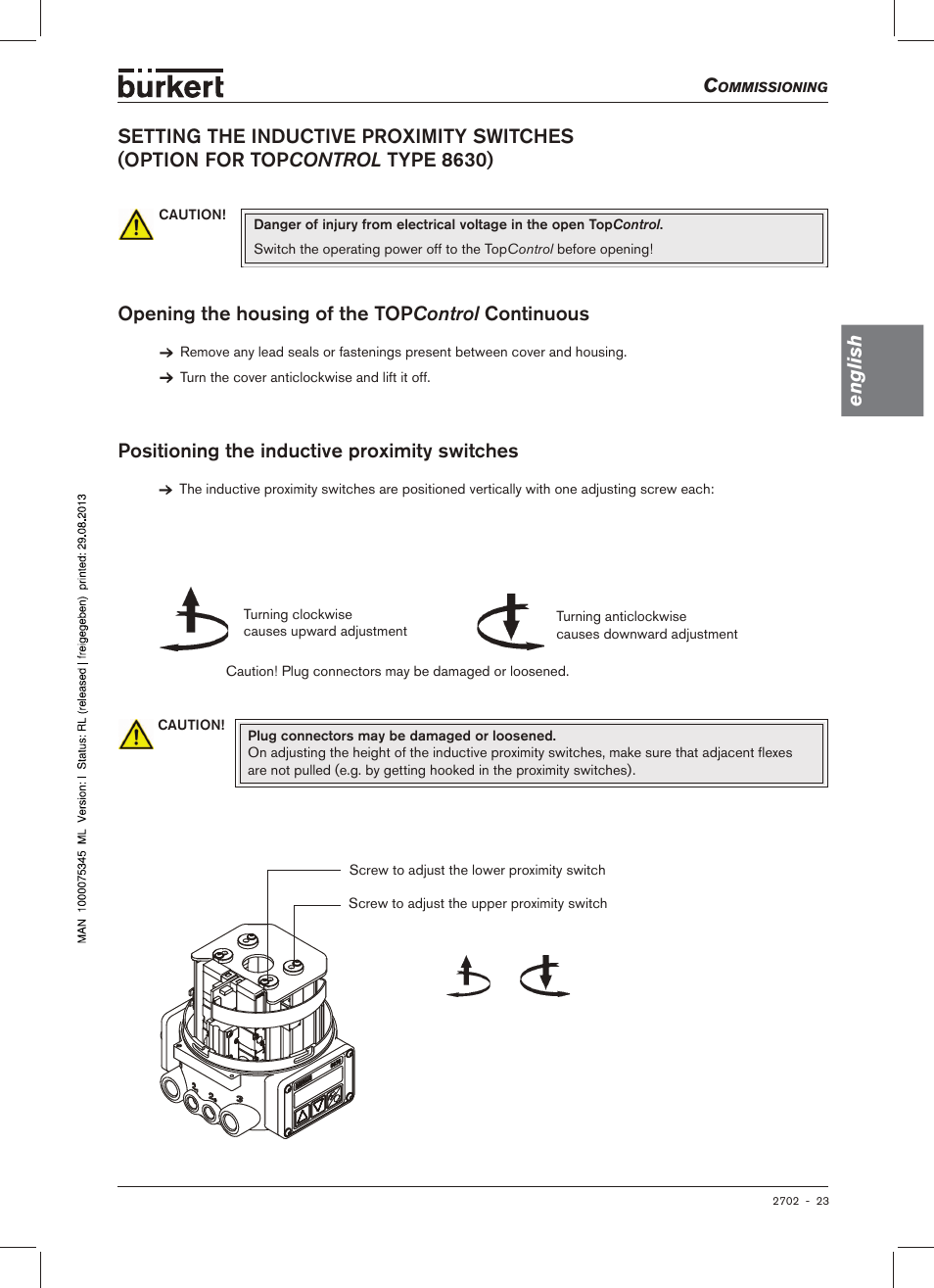 Hes (option for top control type 8630), English | Burkert Type 2702 User Manual | Page 23 / 94