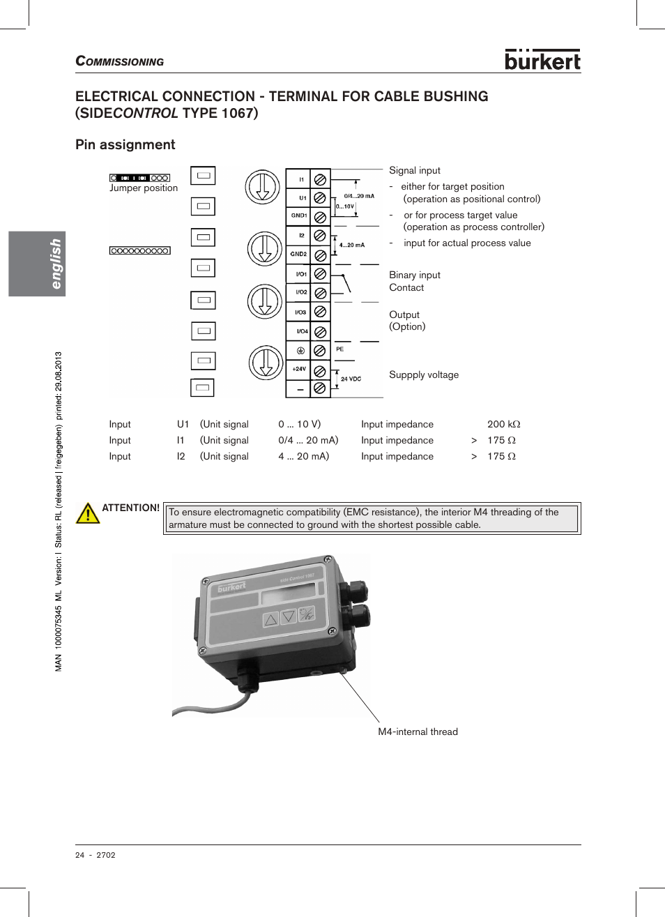 Pin assignment | Burkert Type 2702 User Manual | Page 24 / 94