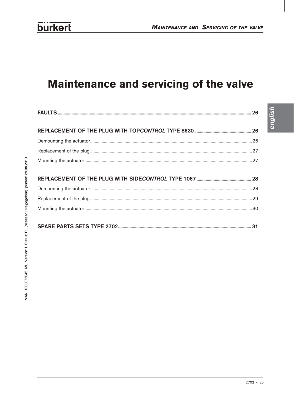 Maintenance and servicing of the valve | Burkert Type 2702 User Manual | Page 25 / 94