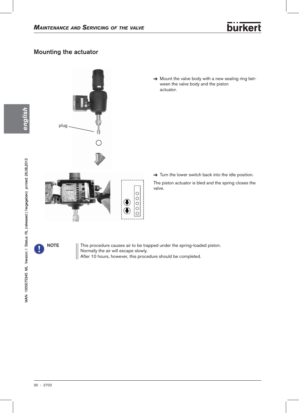 English, Mounting.the.actuator | Burkert Type 2702 User Manual | Page 30 / 94