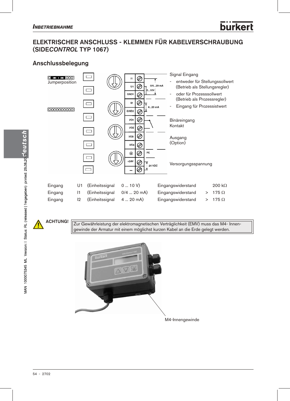 Anschlussbelegung | Burkert Type 2702 User Manual | Page 54 / 94