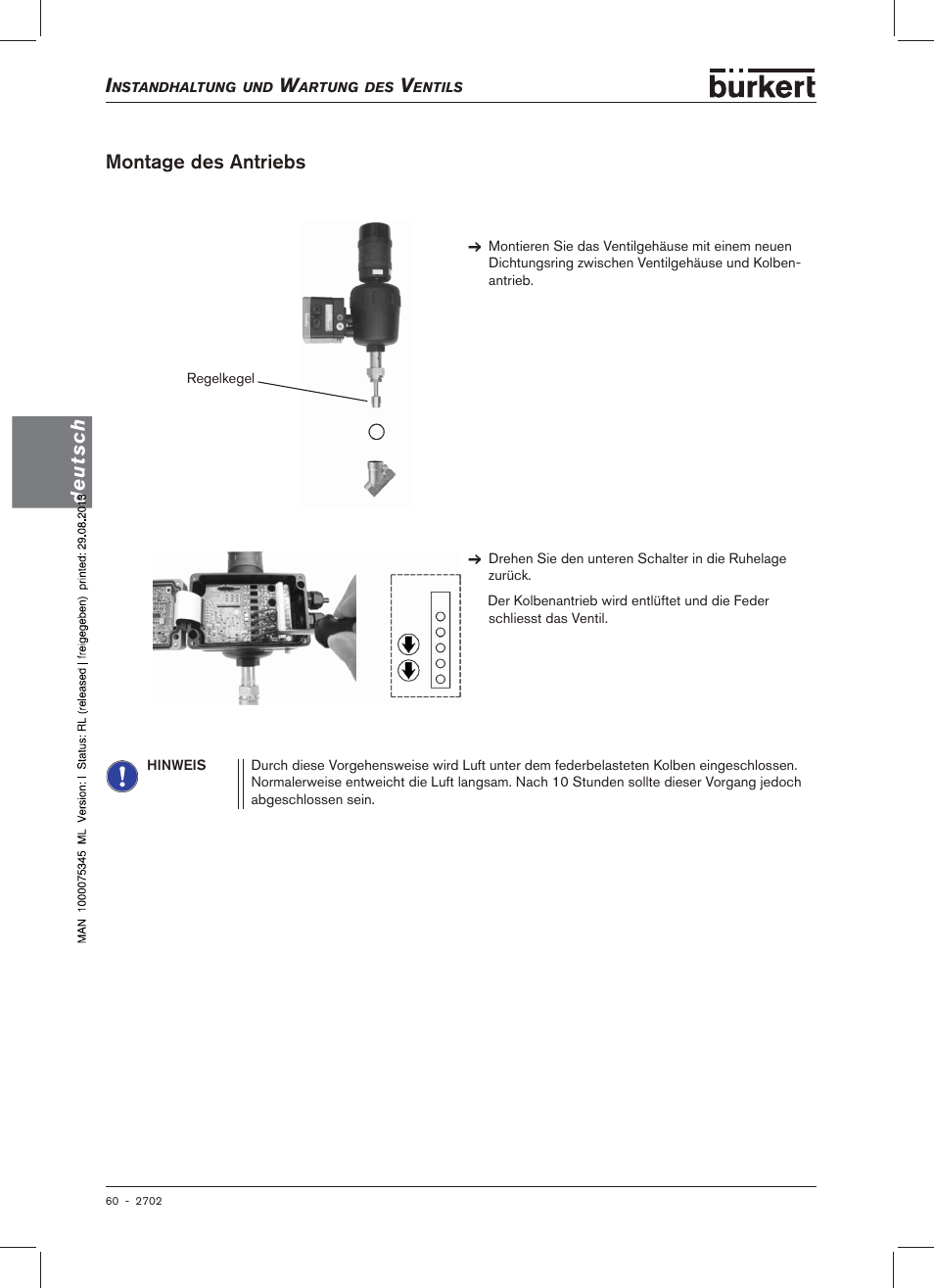 Montage des antriebs, Deutsch, Montage.des.antriebs | Burkert Type 2702 User Manual | Page 60 / 94