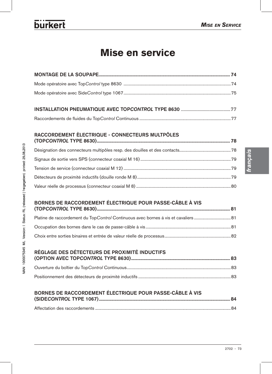 Mise en service | Burkert Type 2702 User Manual | Page 73 / 94