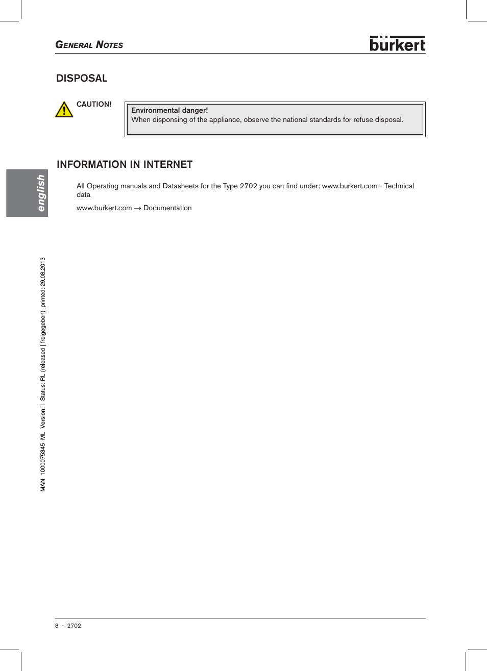 Nternet, English disposal information.in.internet | Burkert Type 2702 User Manual | Page 8 / 94