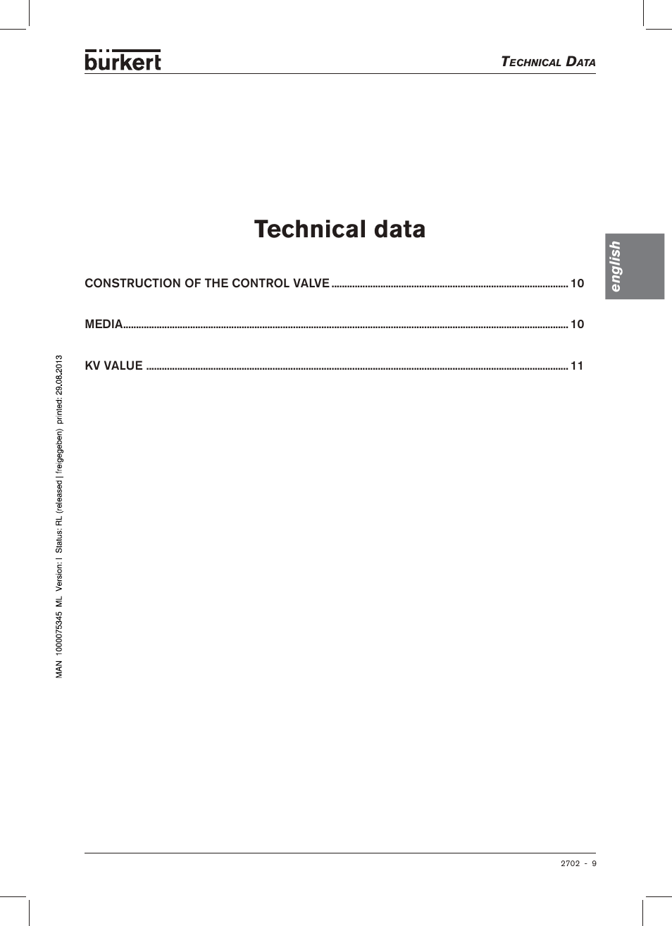 Technical data | Burkert Type 2702 User Manual | Page 9 / 94