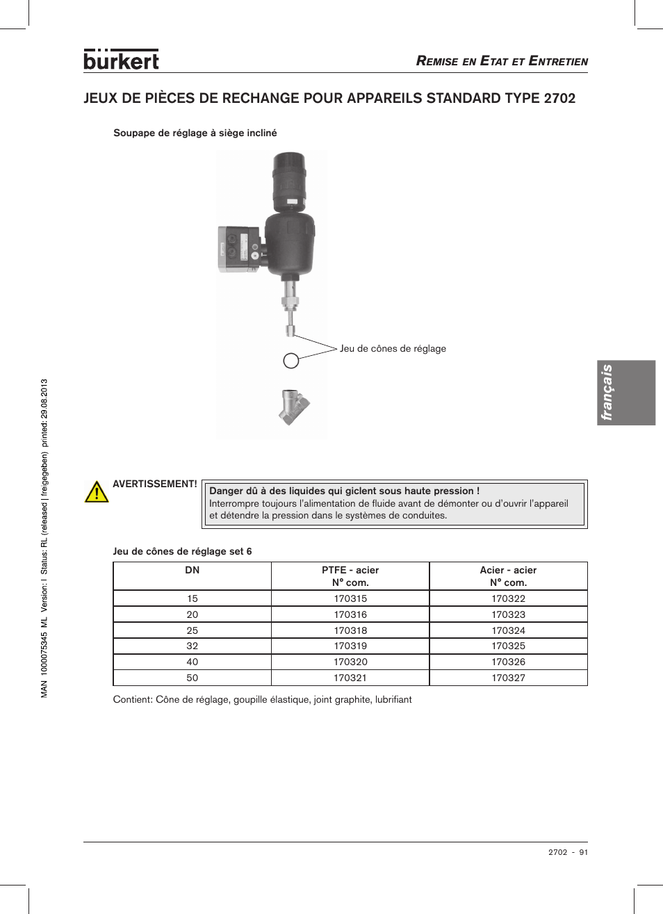 Français | Burkert Type 2702 User Manual | Page 91 / 94