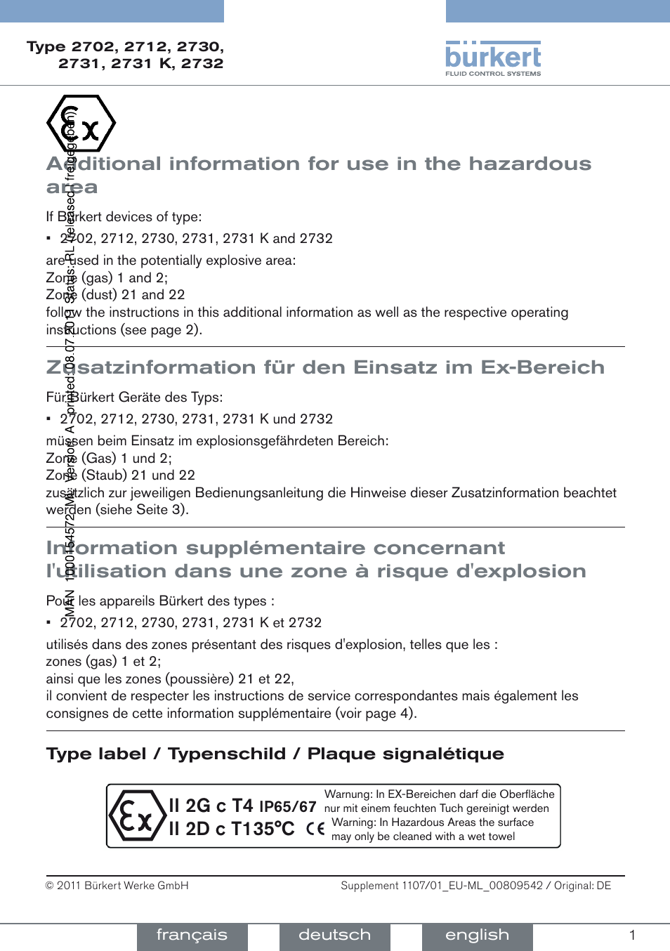 Burkert Type 2732 User Manual | 4 pages