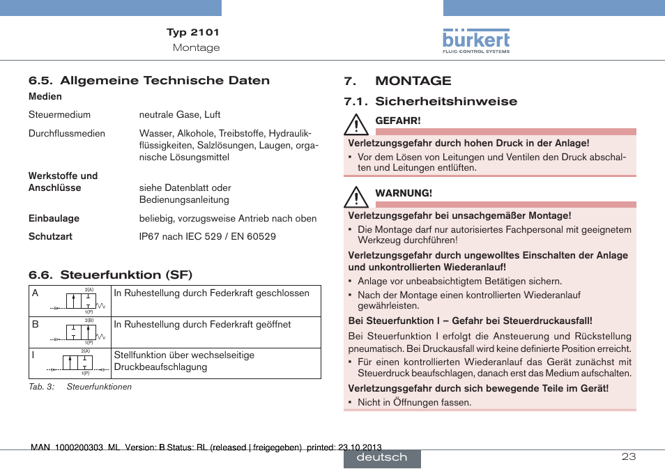 Montage | Burkert Type 2101 User Manual | Page 23 / 46