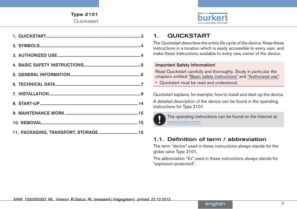 English | Burkert Type 2101 User Manual | Page 3 / 46