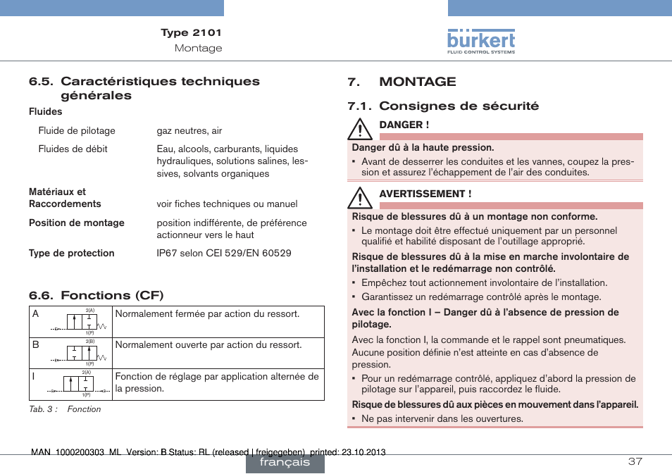 Montage | Burkert Type 2101 User Manual | Page 37 / 46