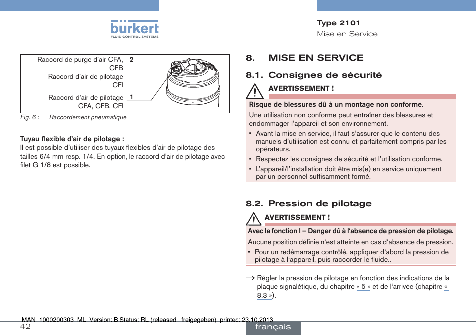 Mise en service | Burkert Type 2101 User Manual | Page 42 / 46