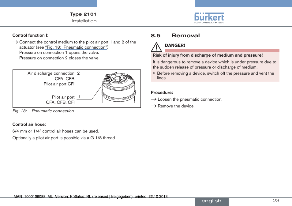 5 removal | Burkert Type 2101 User Manual | Page 23 / 106