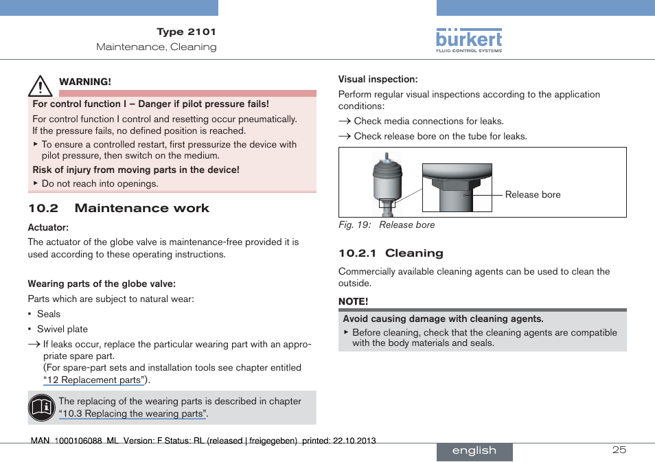 2 maintenance work | Burkert Type 2101 User Manual | Page 25 / 106