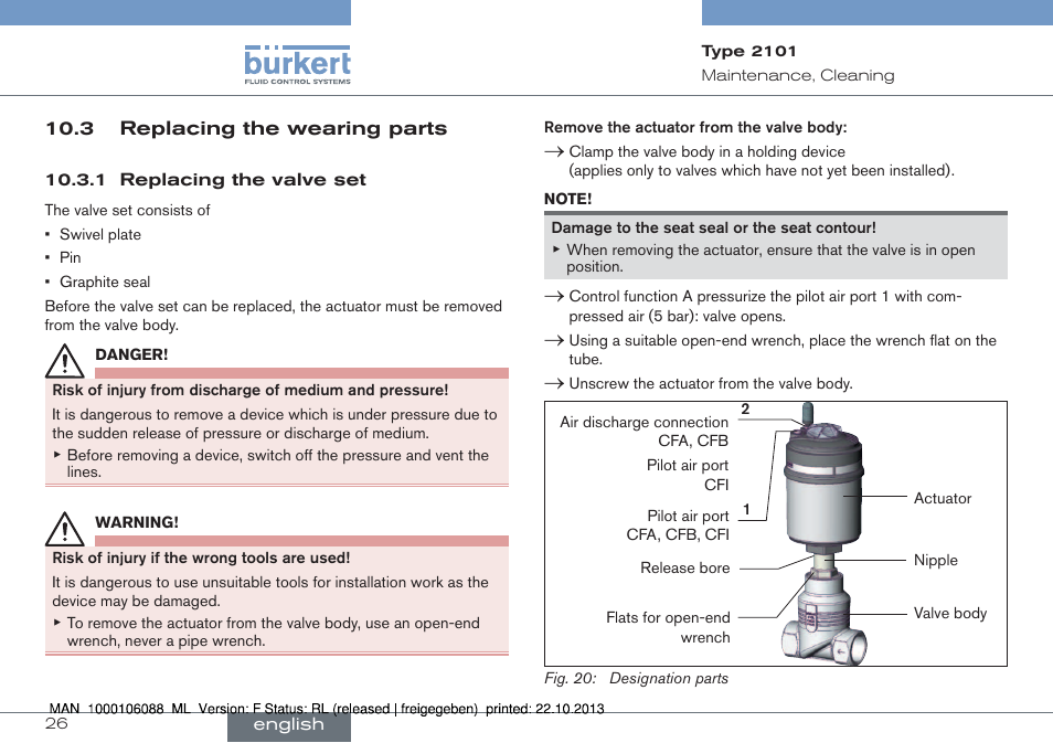 3 replacing the wearing parts | Burkert Type 2101 User Manual | Page 26 / 106