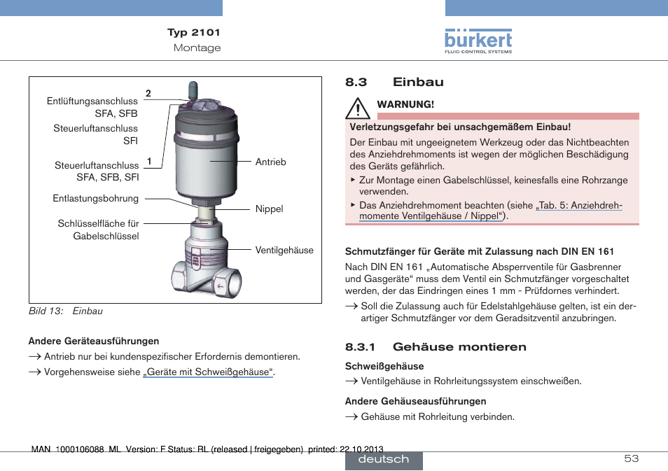 3 einbau | Burkert Type 2101 User Manual | Page 53 / 106