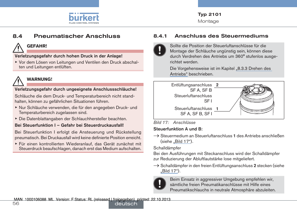 4 pneumatischer anschluss | Burkert Type 2101 User Manual | Page 56 / 106