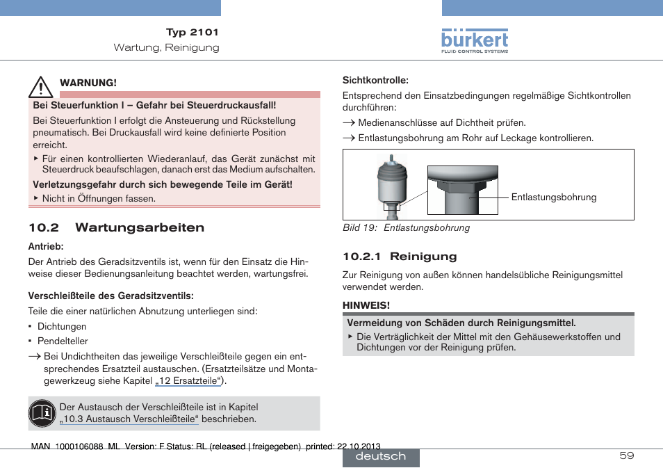 2 wartungsarbeiten | Burkert Type 2101 User Manual | Page 59 / 106