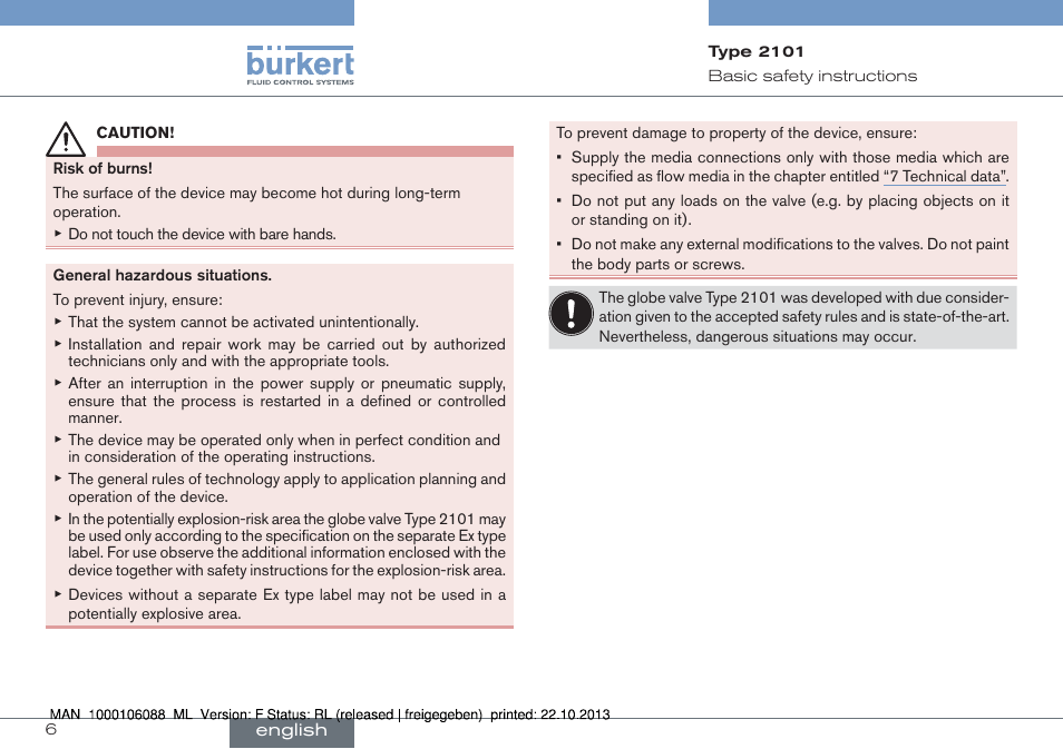 Burkert Type 2101 User Manual | Page 6 / 106