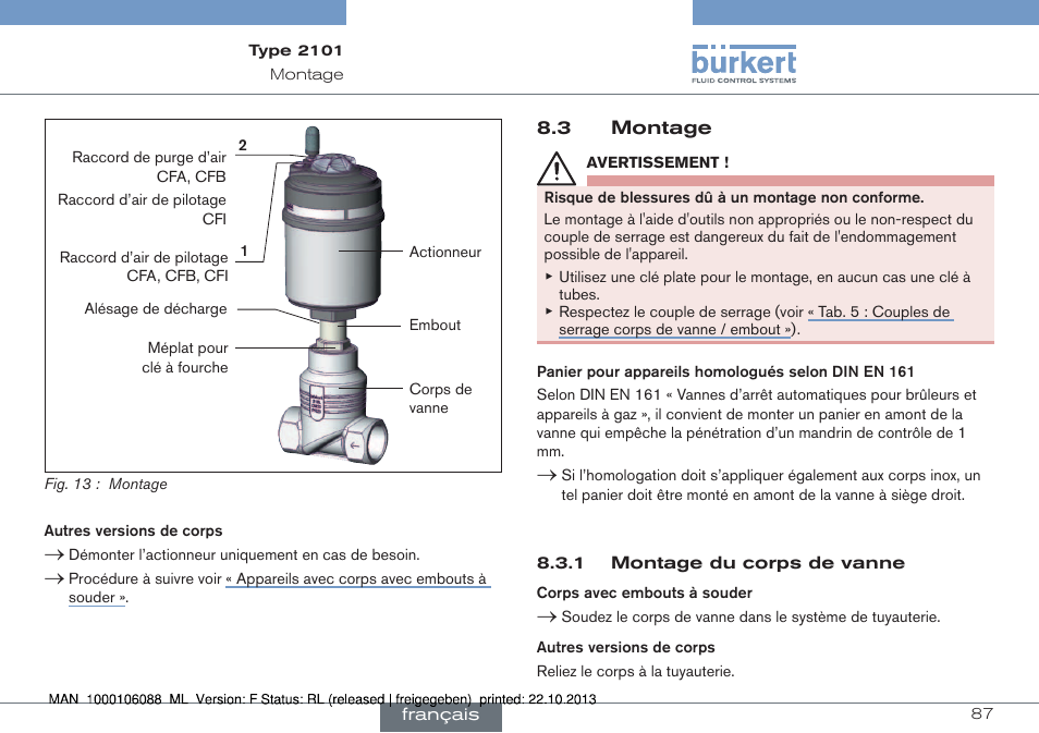 3 montage | Burkert Type 2101 User Manual | Page 87 / 106