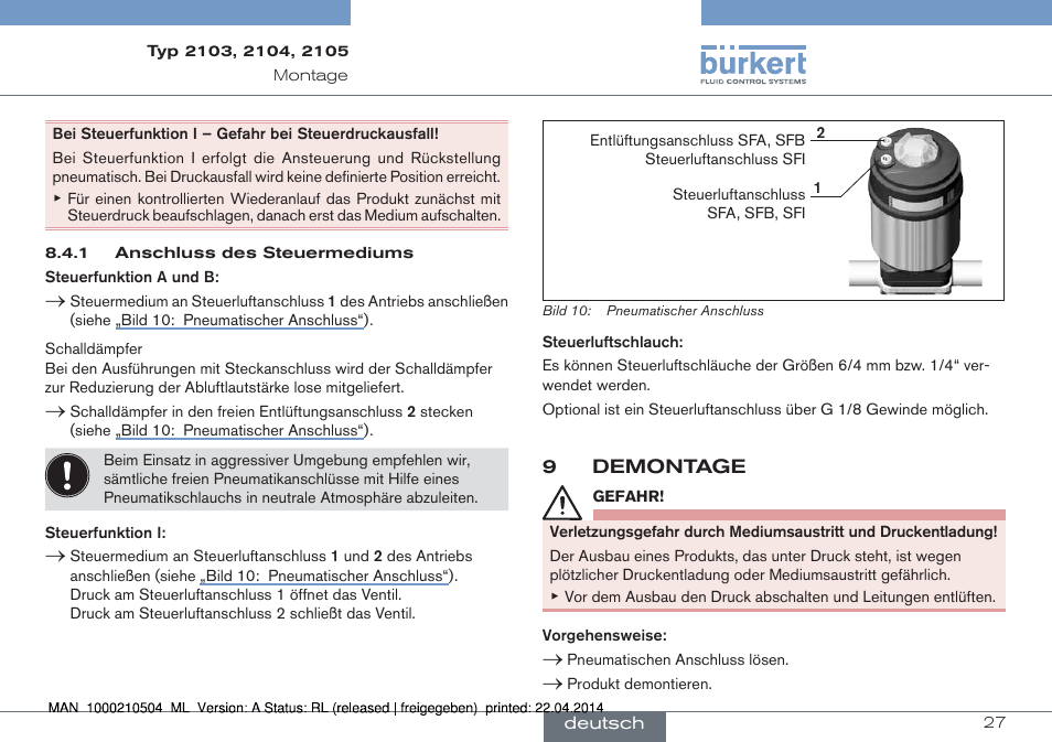 9 demontage | Burkert Type 2105 User Manual | Page 27 / 43