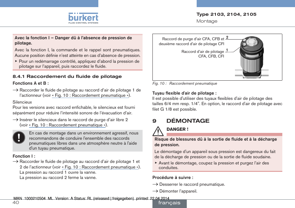 9 démontage | Burkert Type 2105 User Manual | Page 40 / 43