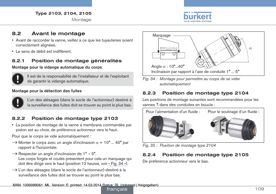 2 avant le montage | Burkert Type 2105 User Manual | Page 109 / 124