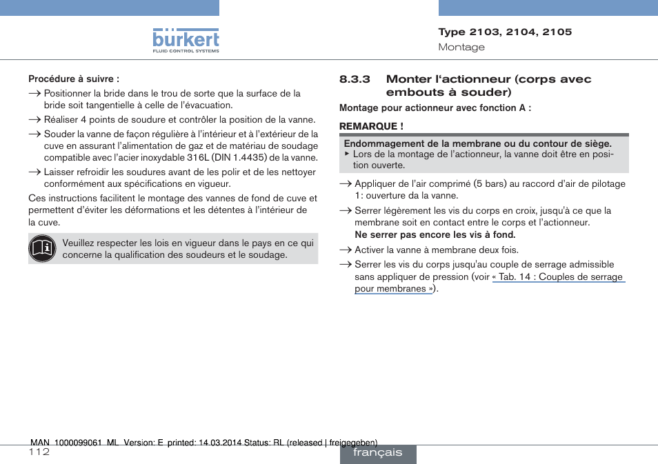 Burkert Type 2105 User Manual | Page 112 / 124