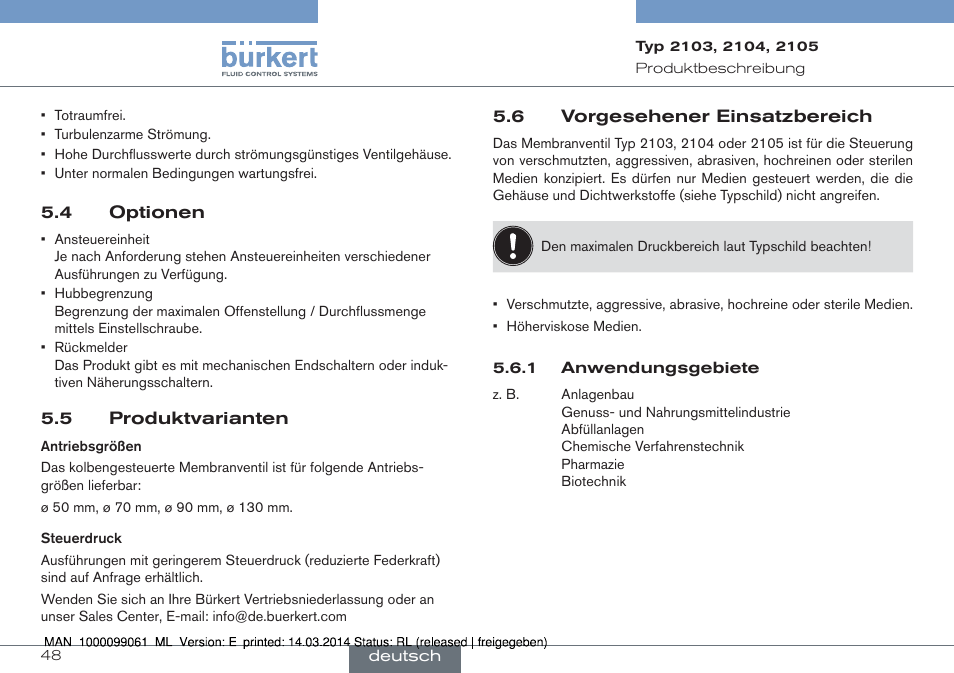 Burkert Type 2105 User Manual | Page 48 / 124