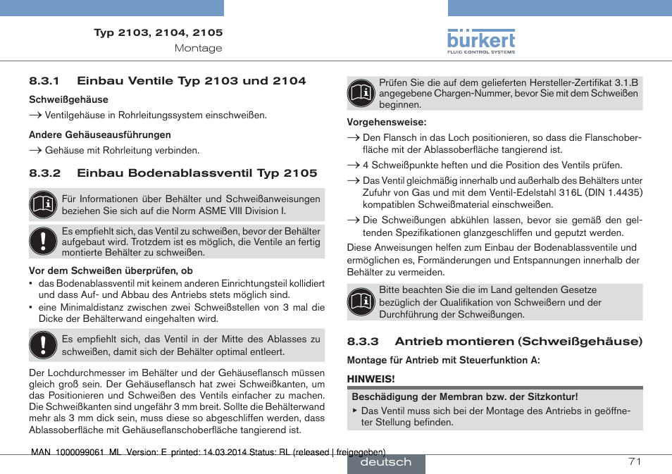 Burkert Type 2105 User Manual | Page 71 / 124