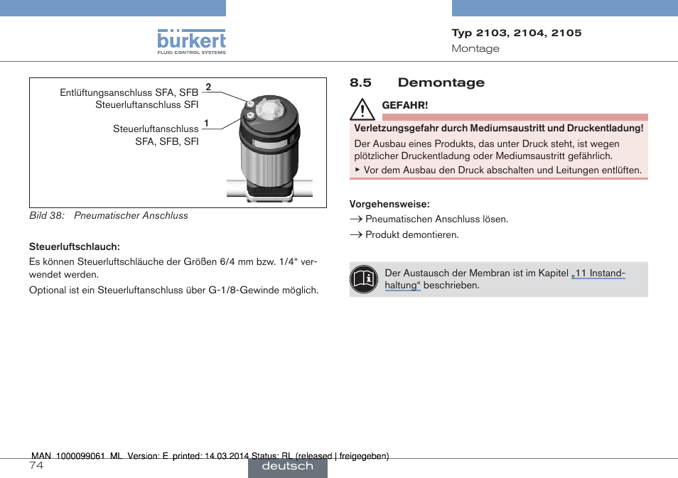 5 demontage | Burkert Type 2105 User Manual | Page 74 / 124