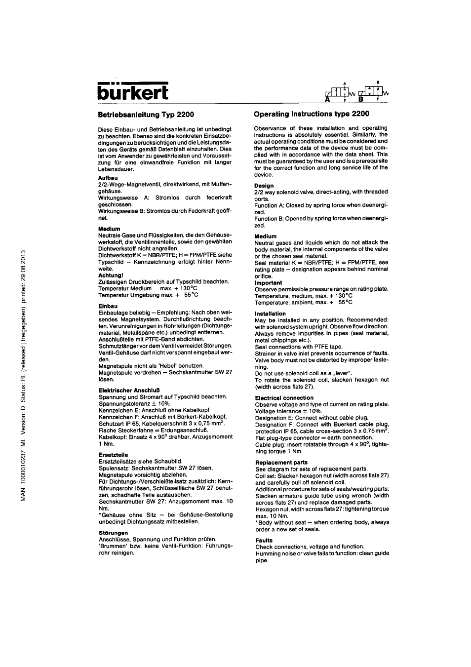 Burkert Type 2200 User Manual | 4 pages