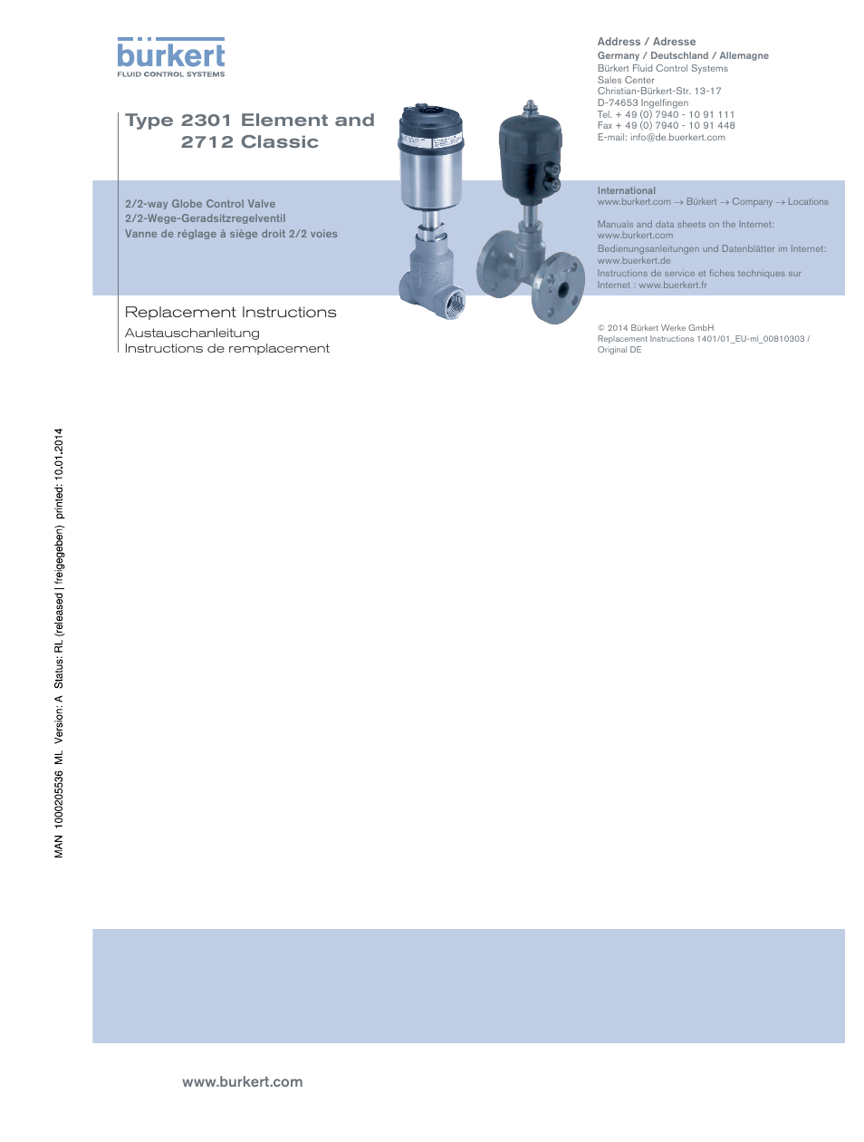 Deutsch, Replacement instructions | Burkert Type 2712 User Manual | Page 5 / 12