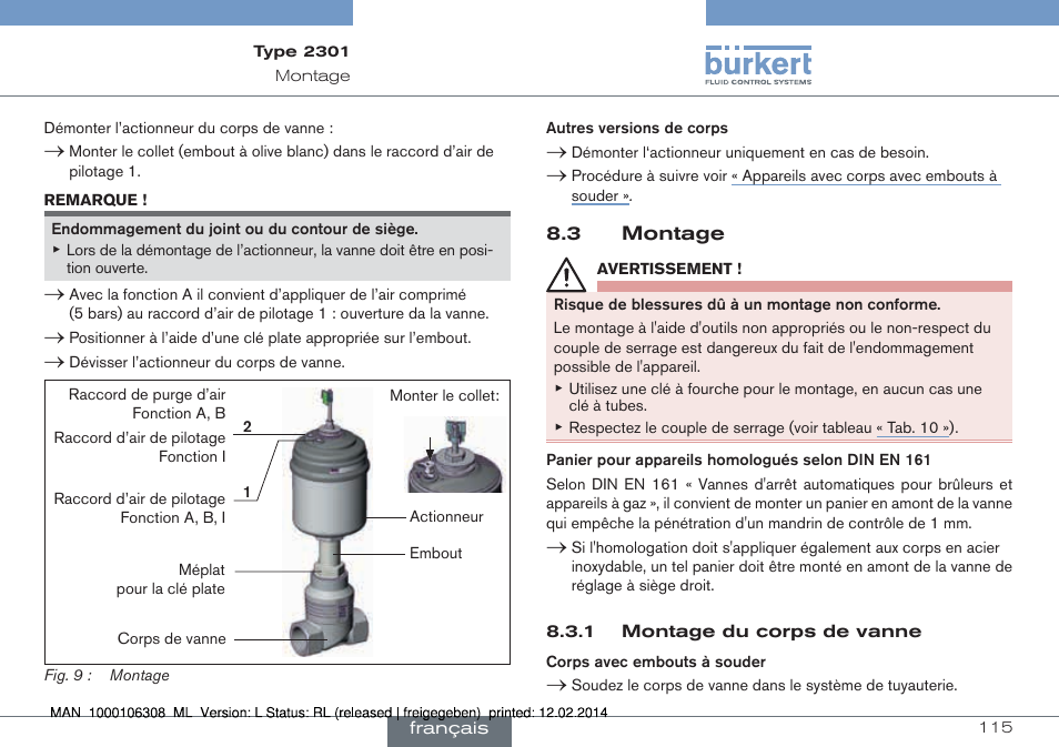 3 montage | Burkert Type 2301 User Manual | Page 115 / 142