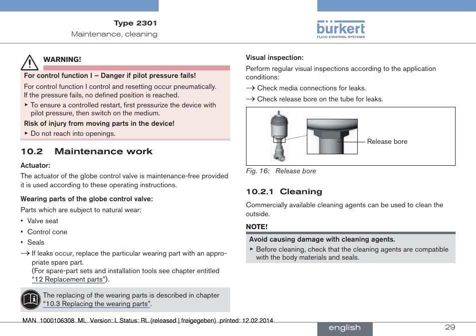 2 maintenance work | Burkert Type 2301 User Manual | Page 29 / 142