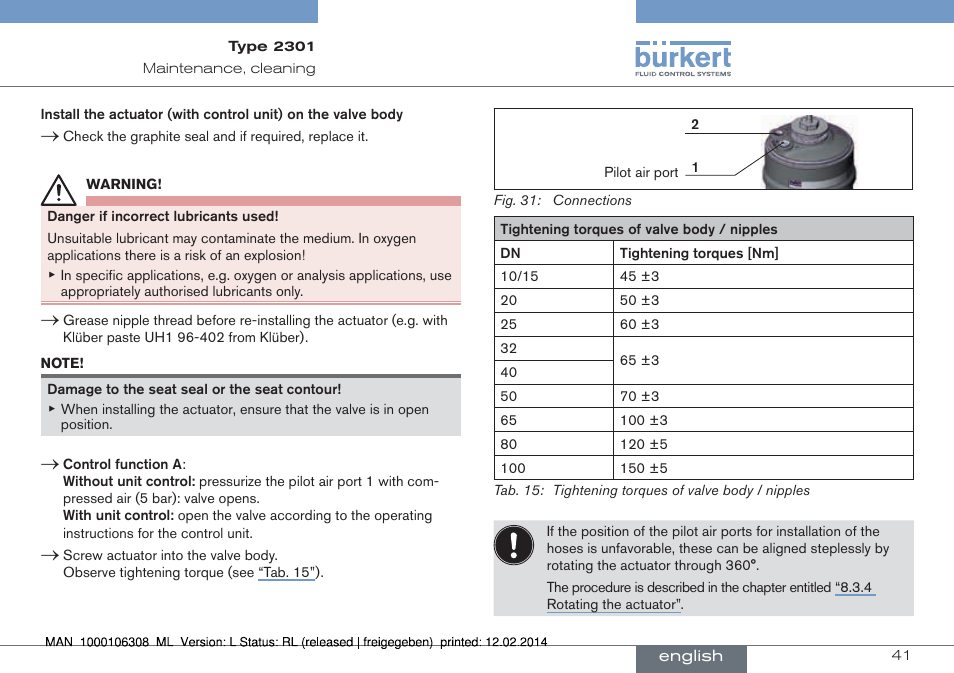 Burkert Type 2301 User Manual | Page 41 / 142