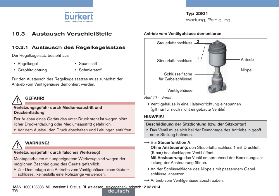 3 austausch verschleißteile | Burkert Type 2301 User Manual | Page 76 / 142